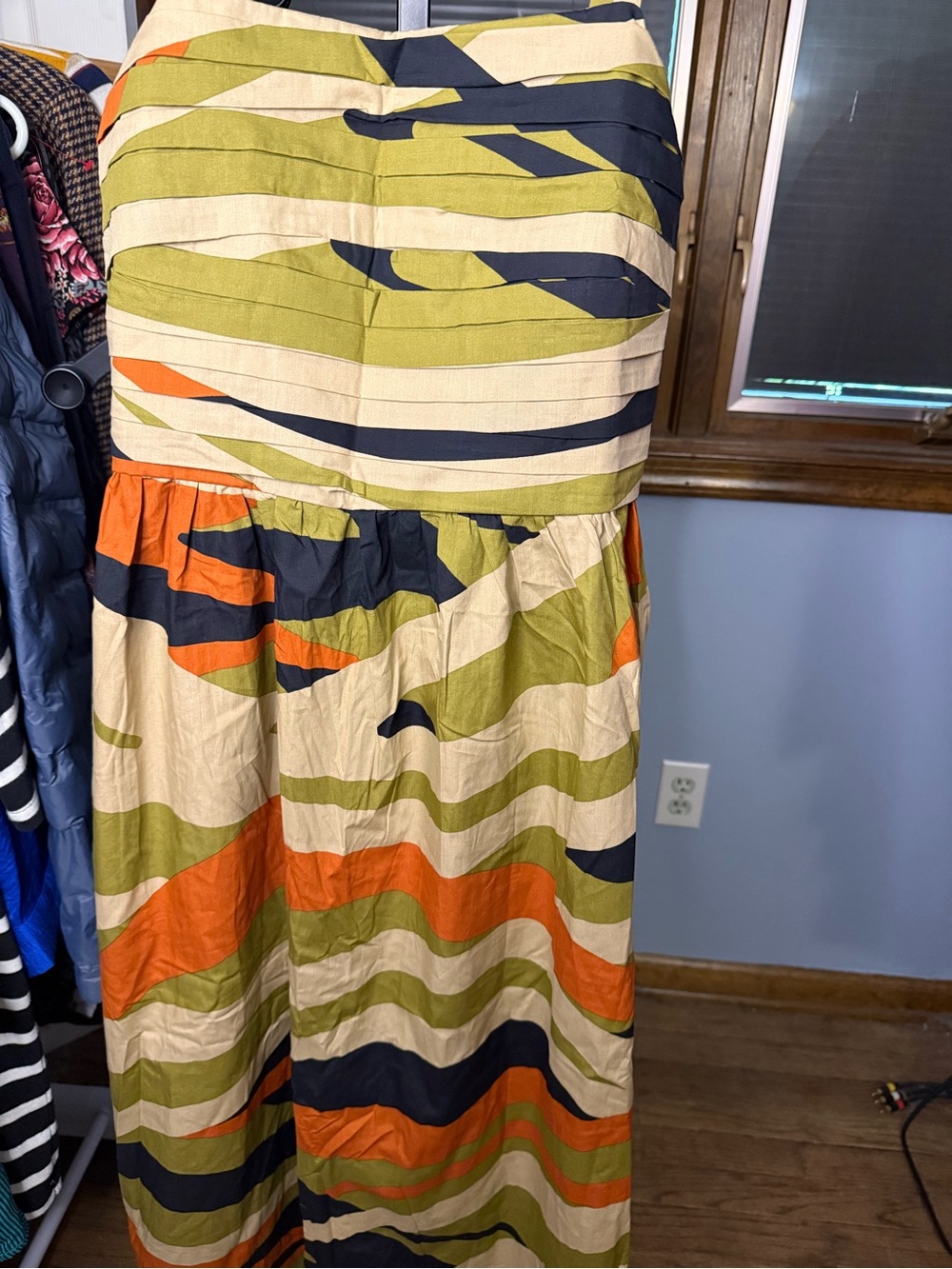 MSK Striped Maxi Dress in Olive, Orange & Navy
